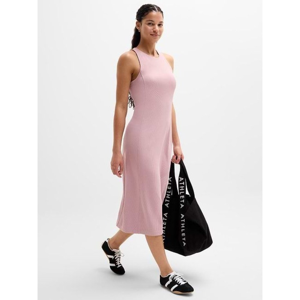 Athleta Seasoft Rib Mido Tank Dress Mauve Pink Sleeveless Midi  588252-06 Medium